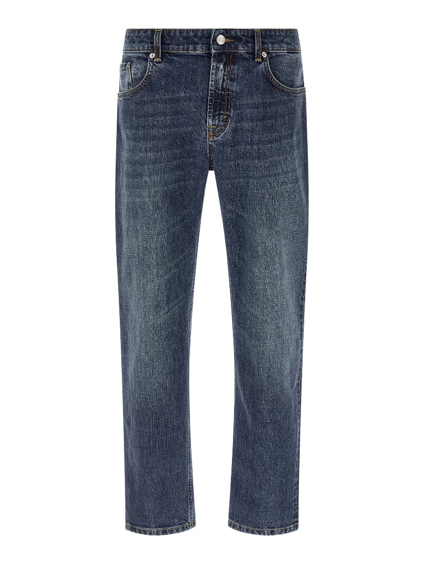 Blue Cotton Straight-Leg Jeans