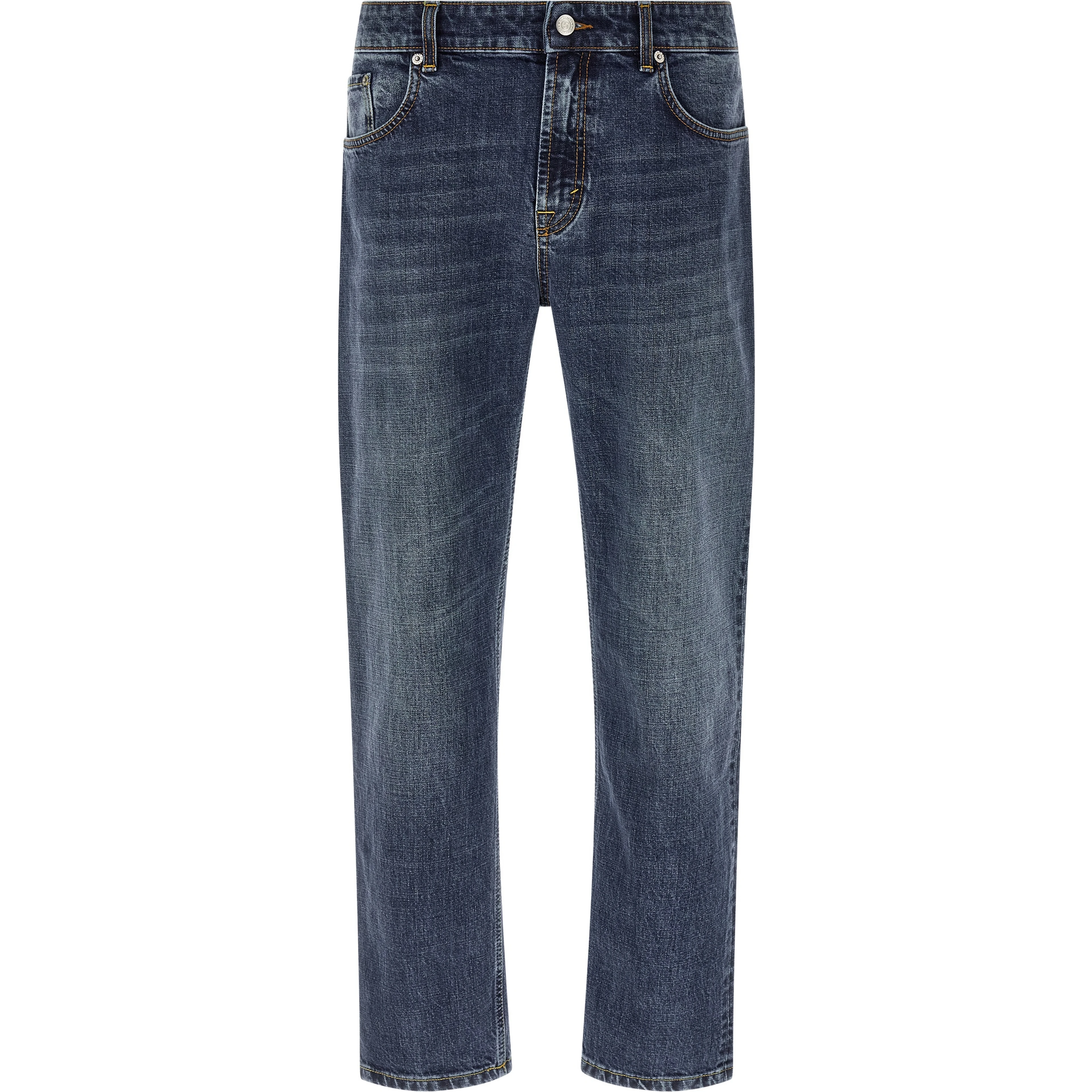 Blue Cotton Straight-Leg Jeans