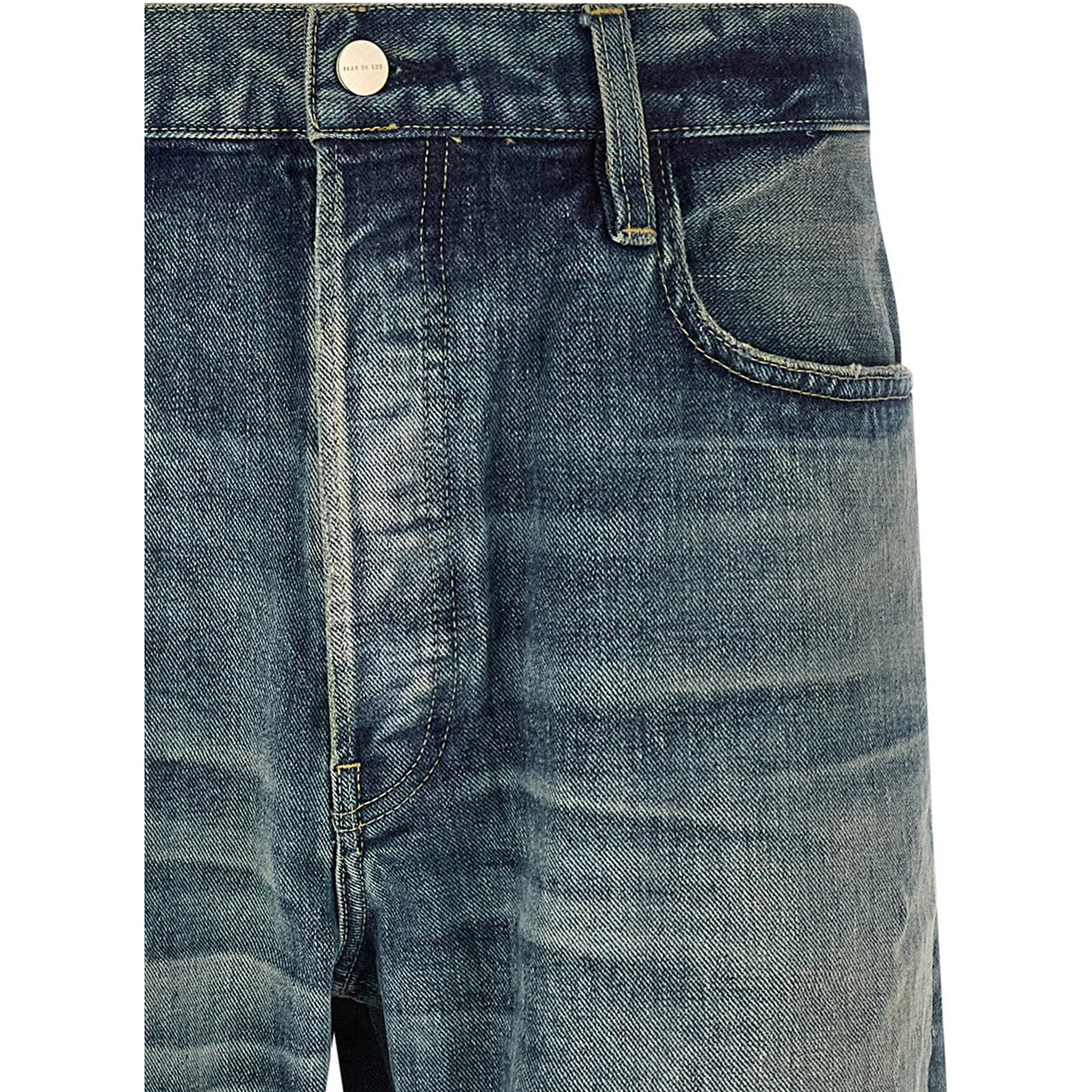 Blue Cotton Straight-Leg Jeans