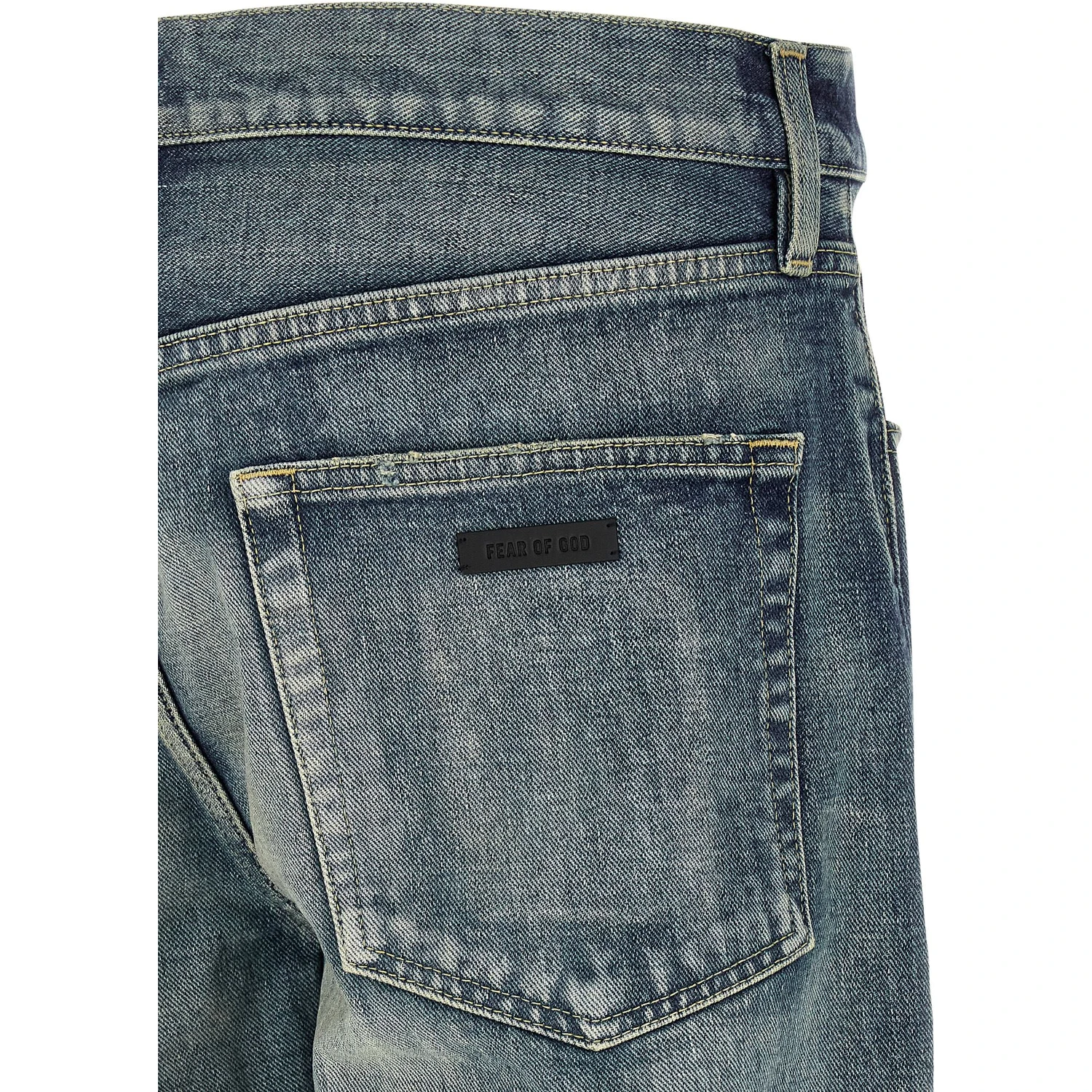 Blue Cotton Straight-Leg Jeans