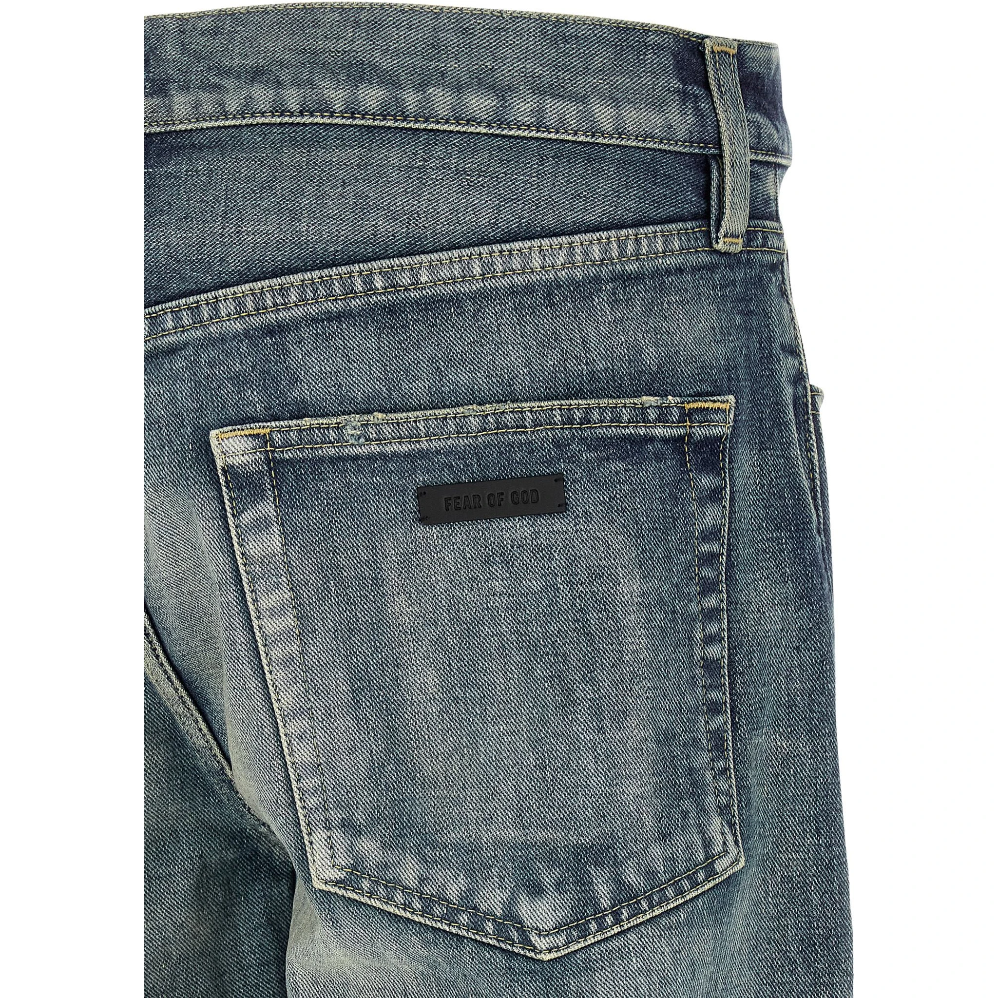 Blue Cotton Straight-Leg Jeans
