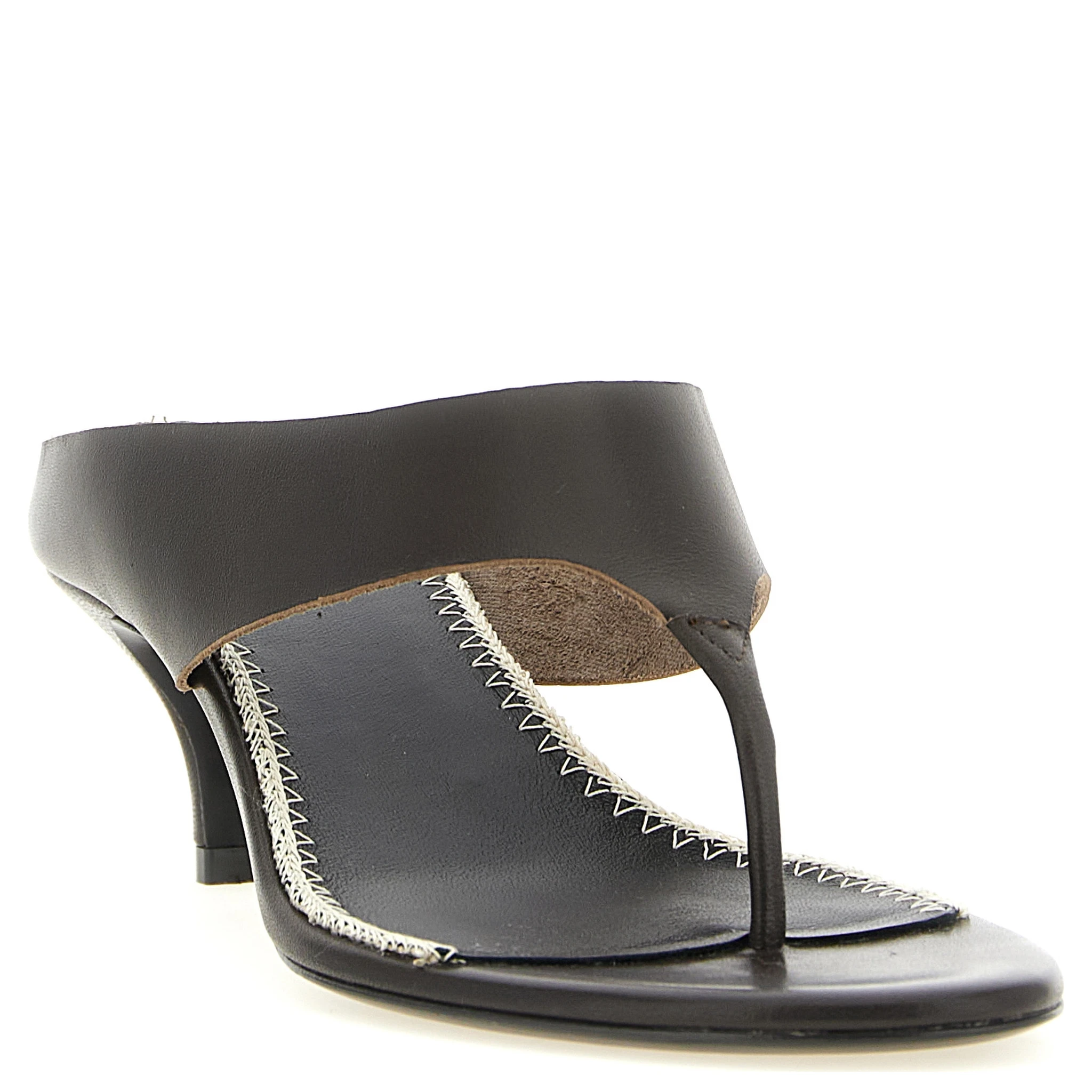 Brown Leather Stiletto Heel Sandals