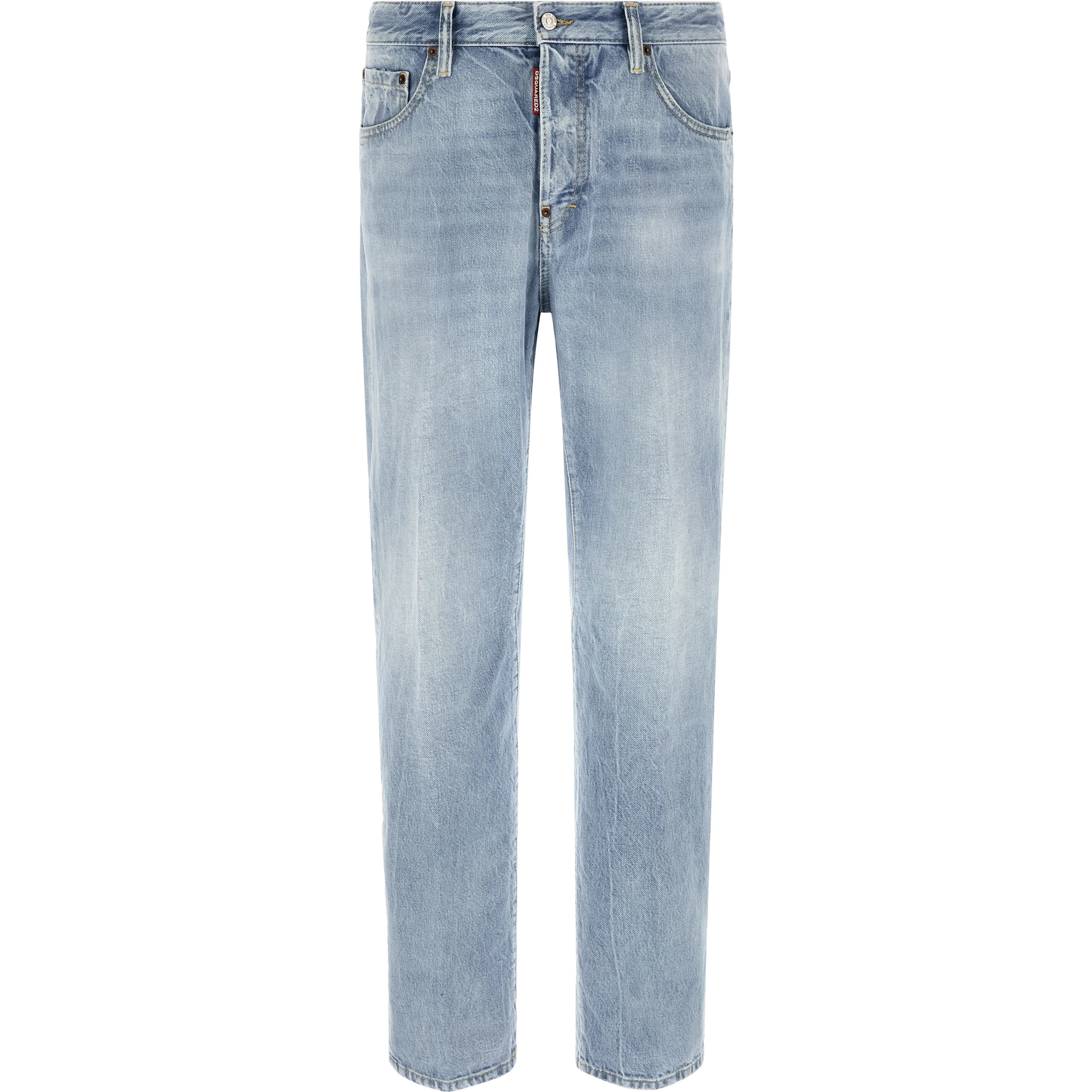 Blue Cotton Straight-Leg Jeans