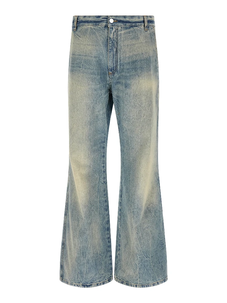 Blue Cotton Flared Jeans