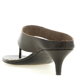Brown Leather Stiletto Heel Sandals