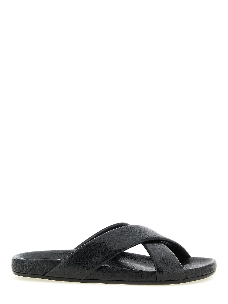 Black Lamb Leather Slides