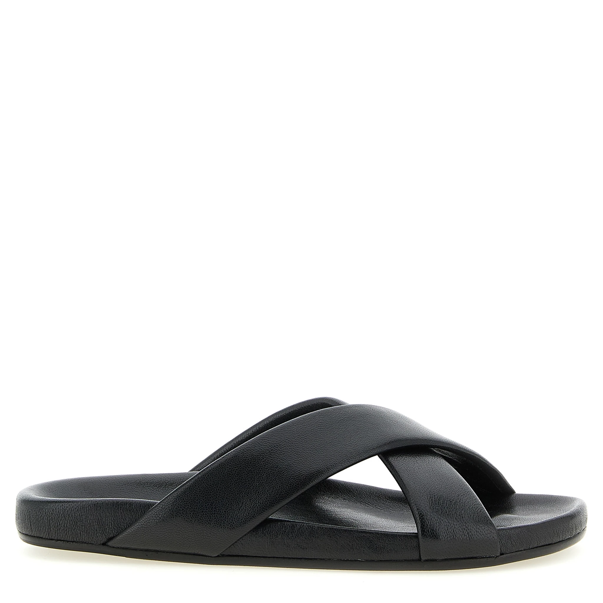 Black Lamb Leather Slides