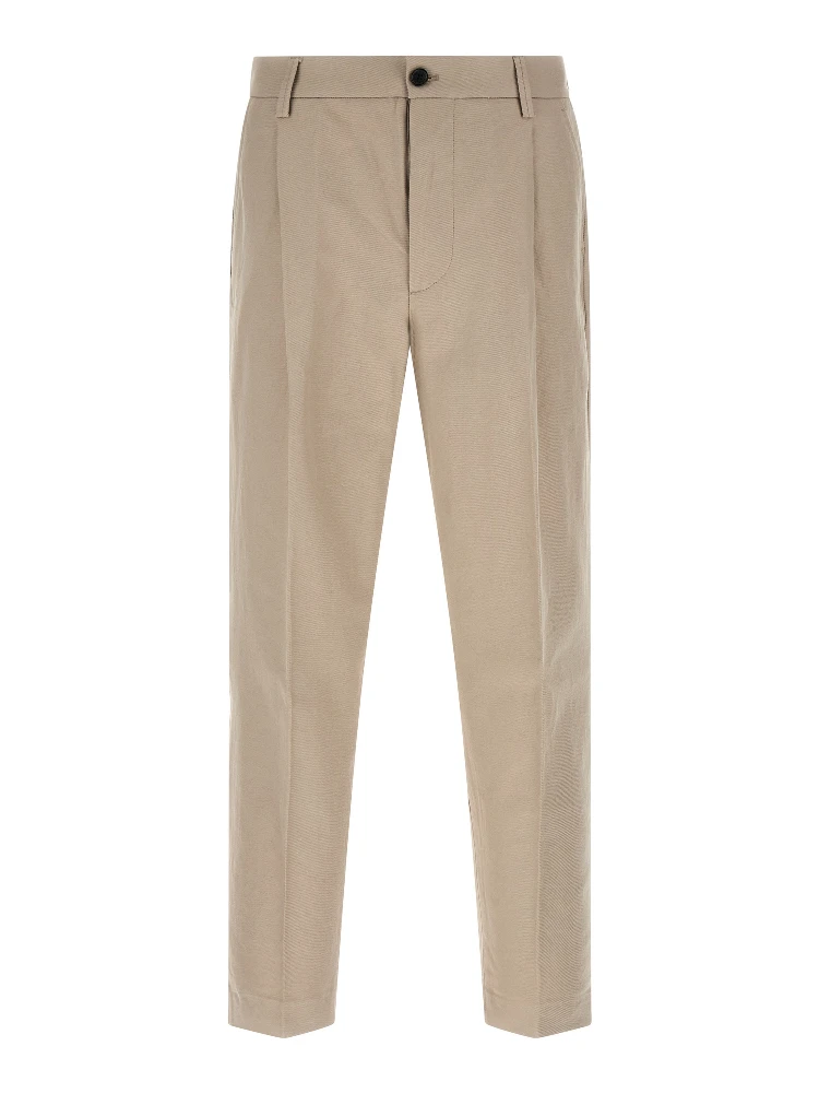 Beige Cotton Casual Pants