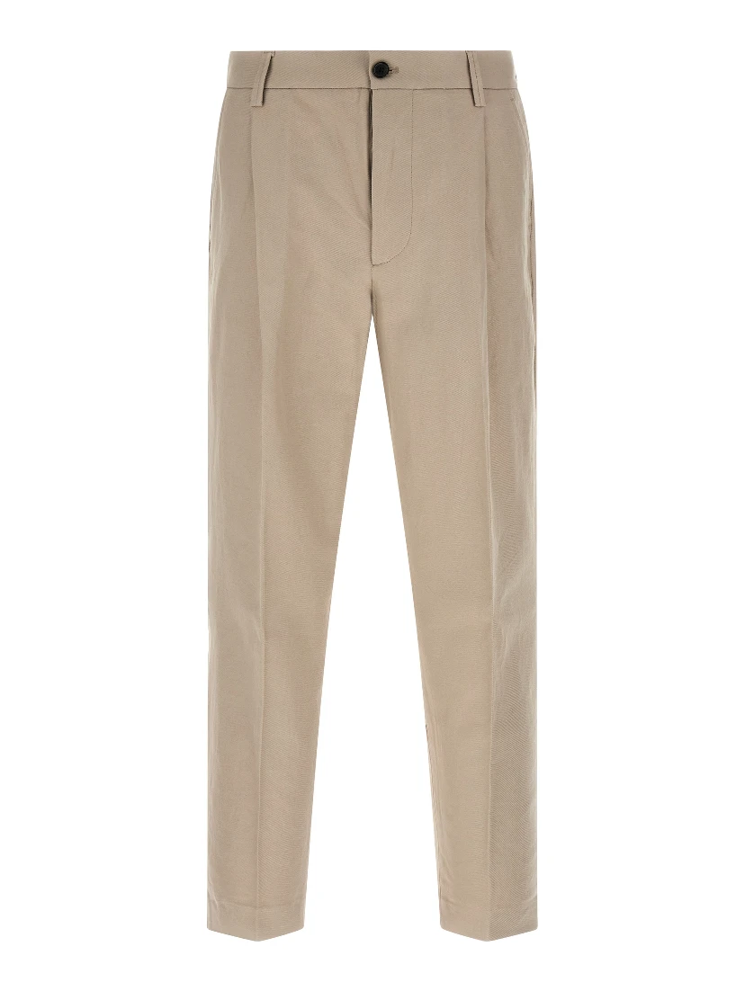 Beige Cotton Casual Pants