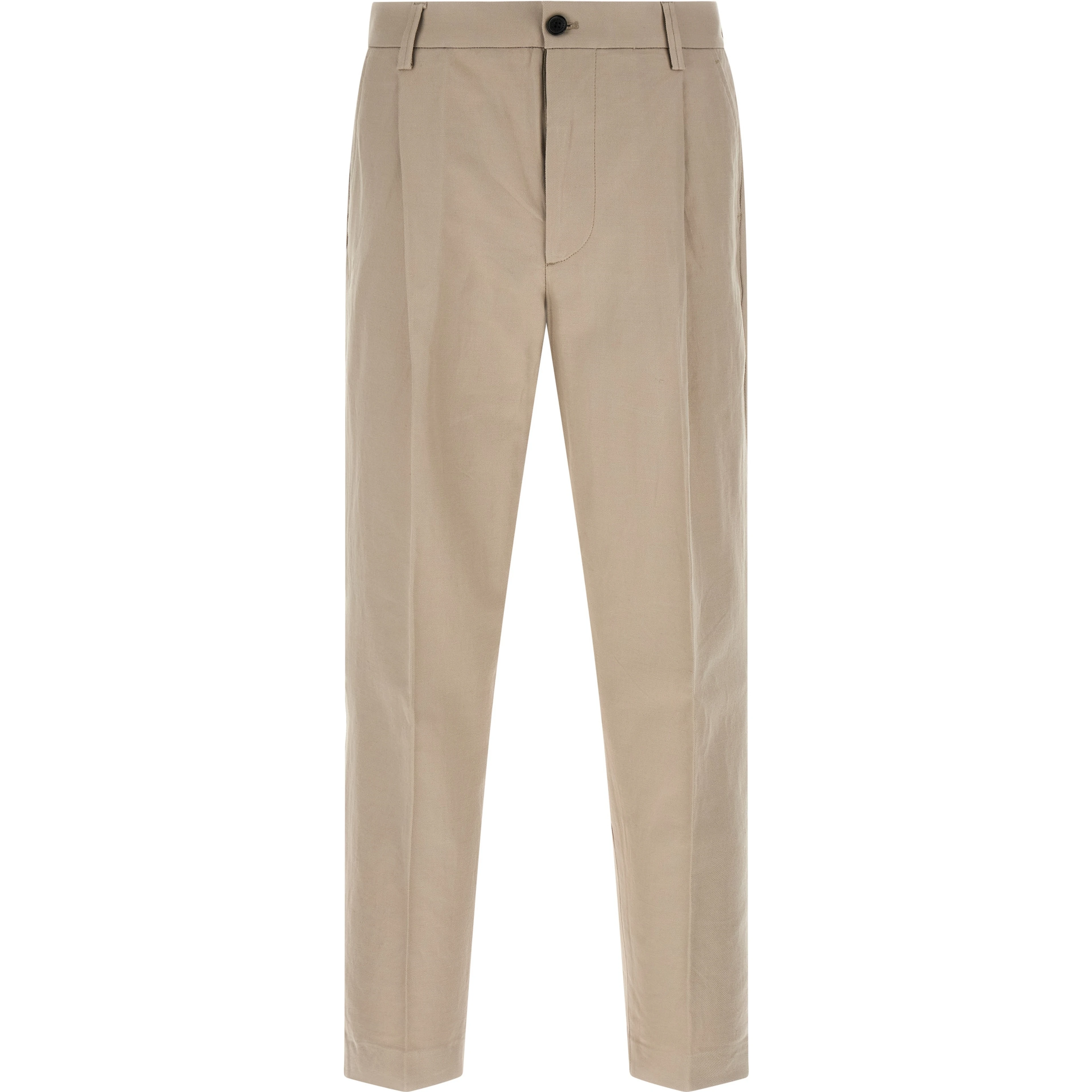 Beige Cotton Casual Pants