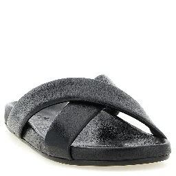 Black Lamb Leather Slides