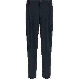 Blue Polyester Casual Pants