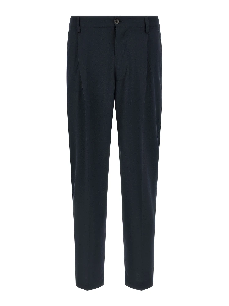 Blue Polyester Casual Pants