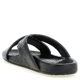 Black Lamb Leather Slides