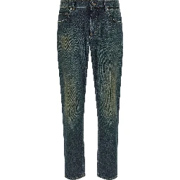 Blue Cotton Straight-Leg Jeans