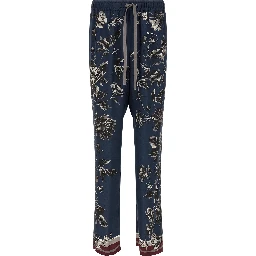 Blue Silk Casual Pants