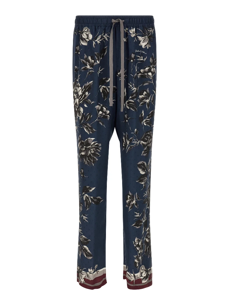 Blue Silk Casual Pants