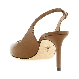 Brown Calfskin Mid Heel Pumps