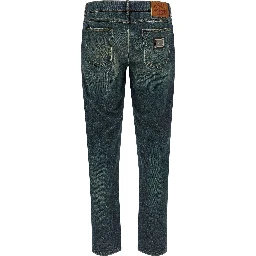 Blue Cotton Straight-Leg Jeans
