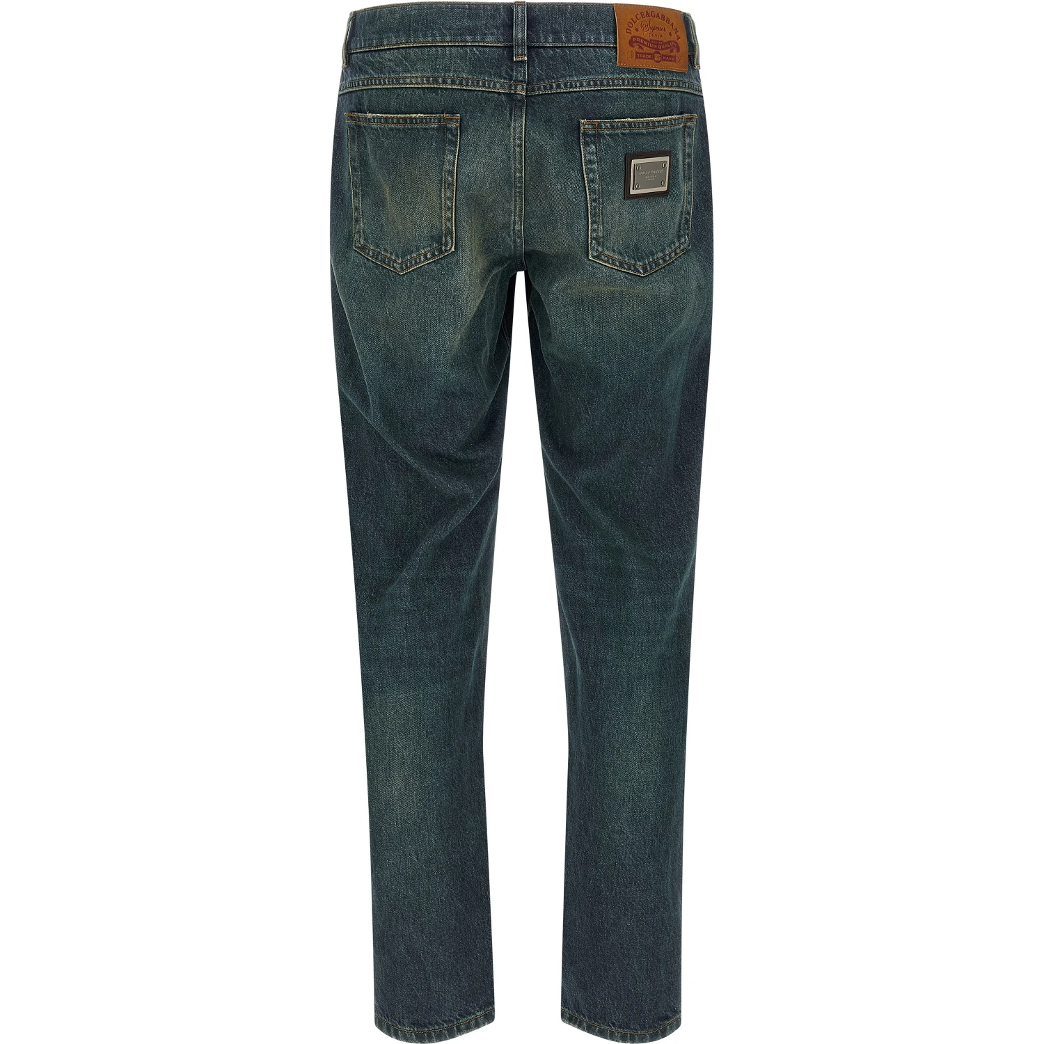 Blue Cotton Straight-Leg Jeans
