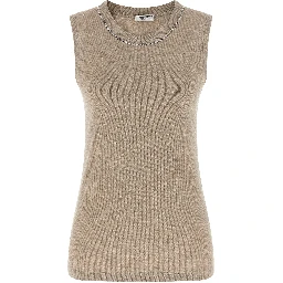 Beige Viscose Sleeveles T-Shirt
