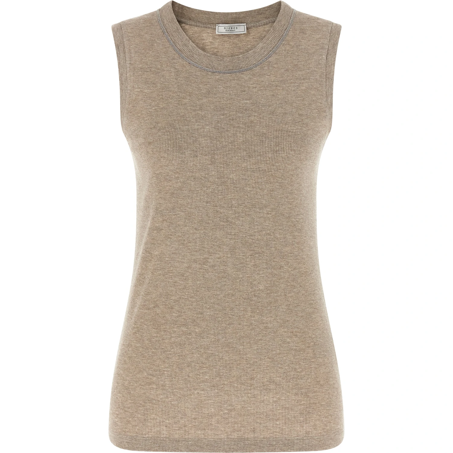 Beige Viscose Sleeveles T-Shirt