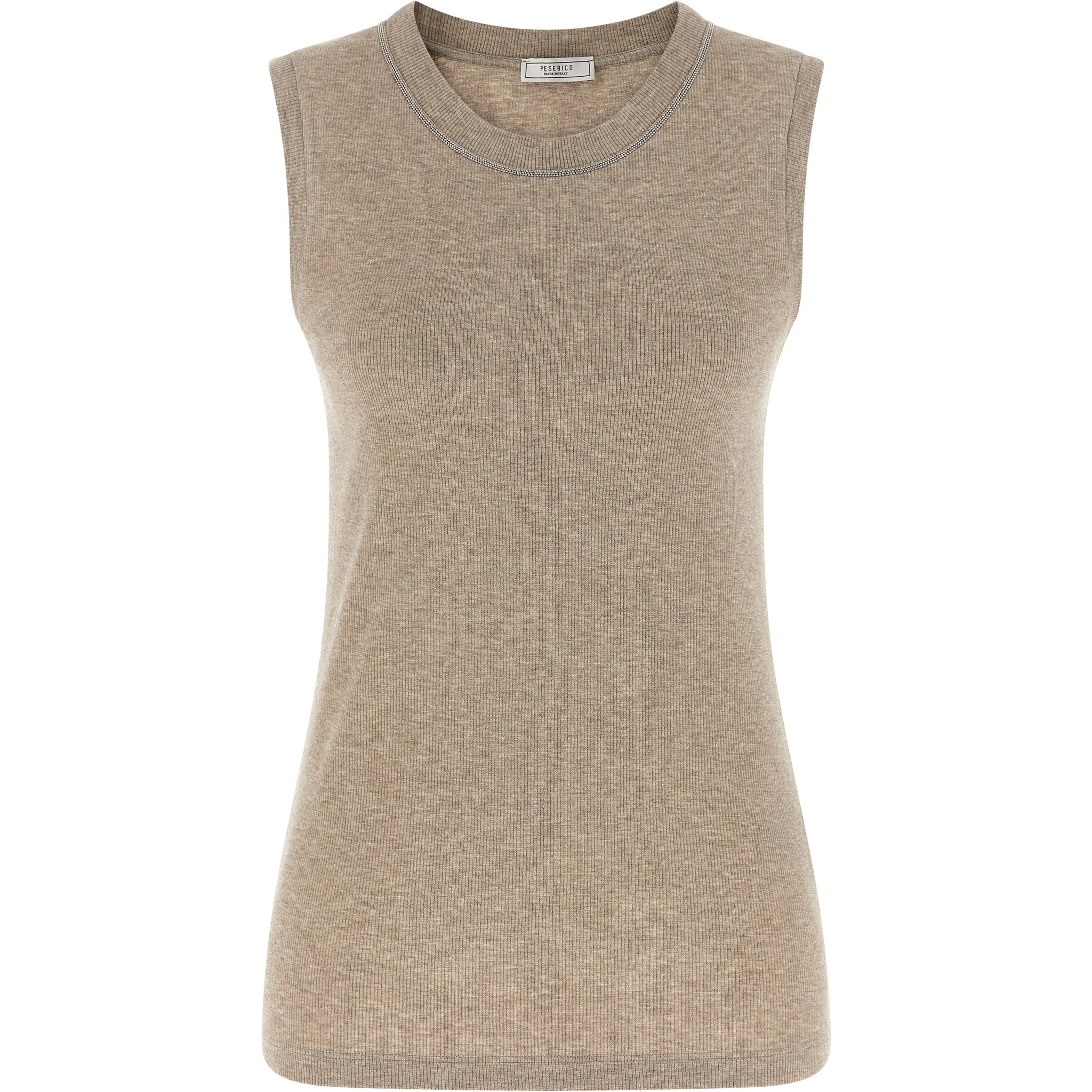 Beige Viscose Sleeveles T-Shirt