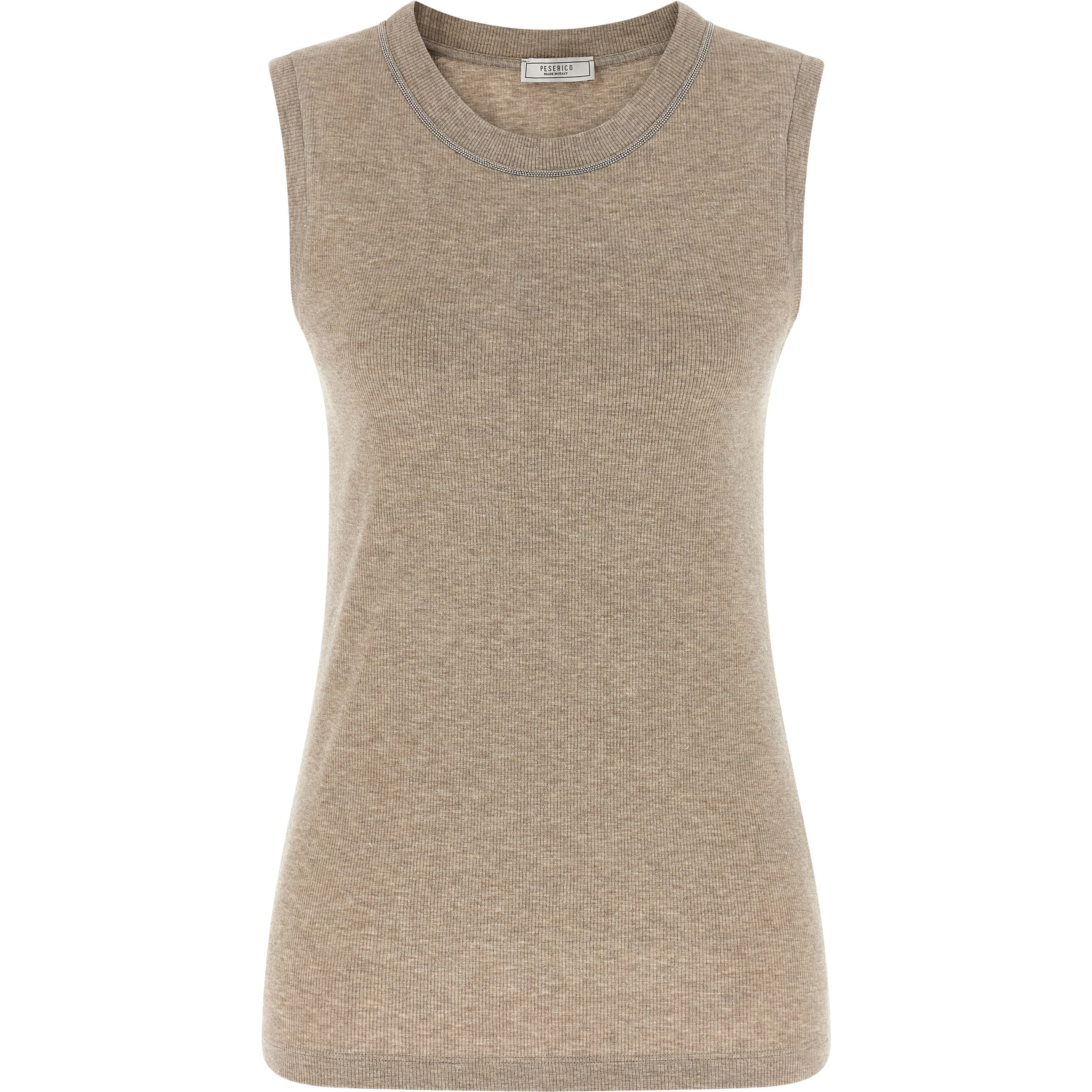 Beige Viscose Sleeveles T-Shirt