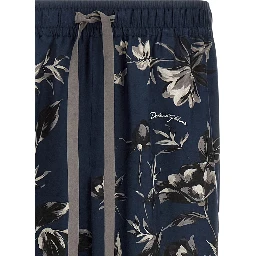 Blue Silk Casual Pants