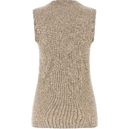 Beige Viscose Sleeveles T-Shirt