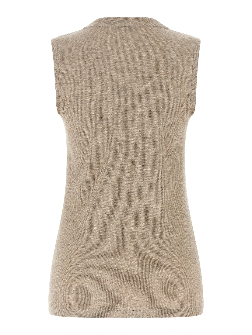 Beige Viscose Sleeveles T-Shirt