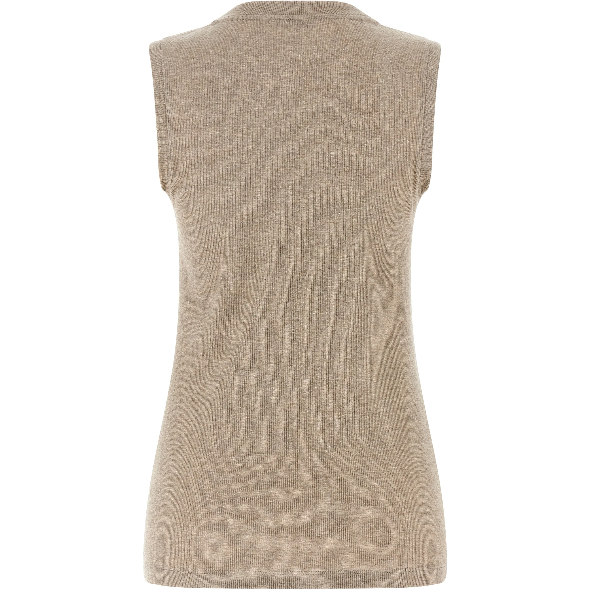 Beige Viscose Sleeveles T-Shirt