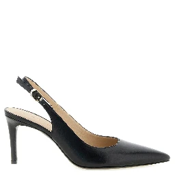 Black Calfskin Mid Heel Pumps