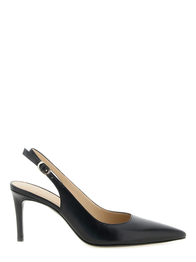 Black Calfskin Mid Heel Pumps