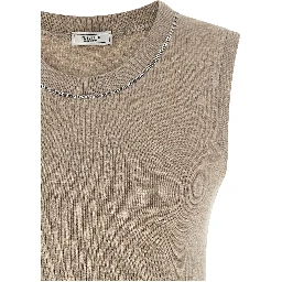 Beige Viscose Sleeveles T-Shirt