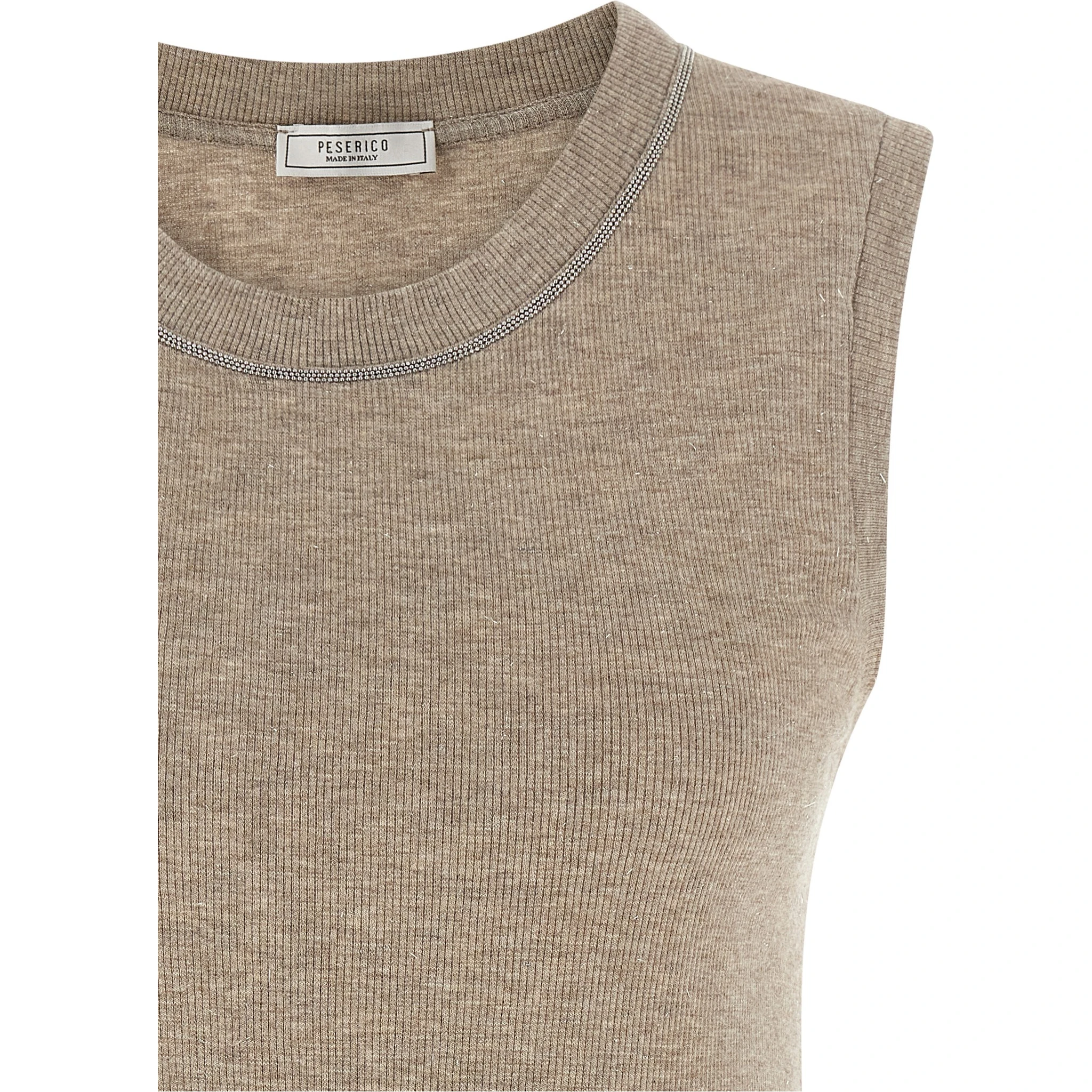 Beige Viscose Sleeveles T-Shirt