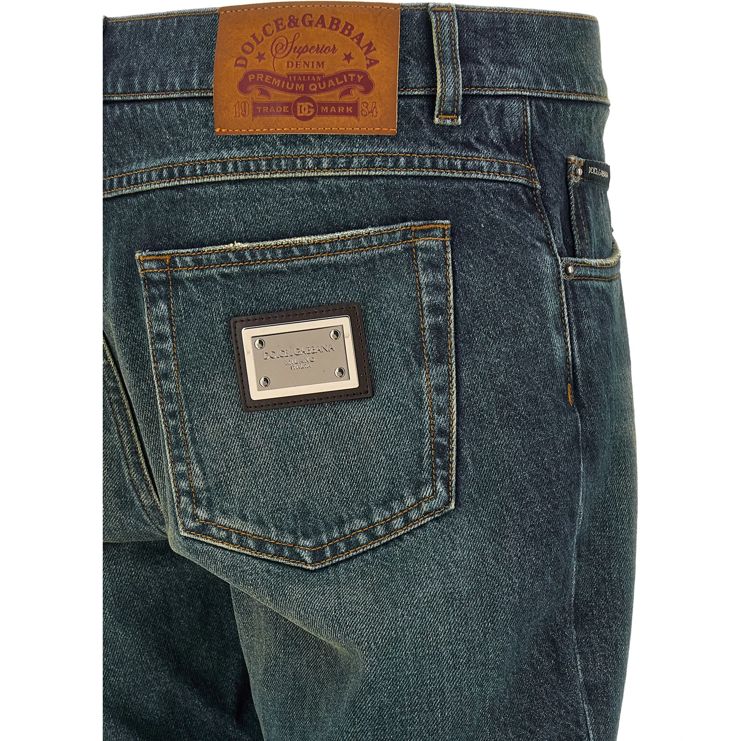 Blue Cotton Straight-Leg Jeans