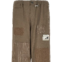 Beige Wool Casual Pants
