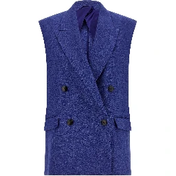 Blue Linen Sleeveless Jacket