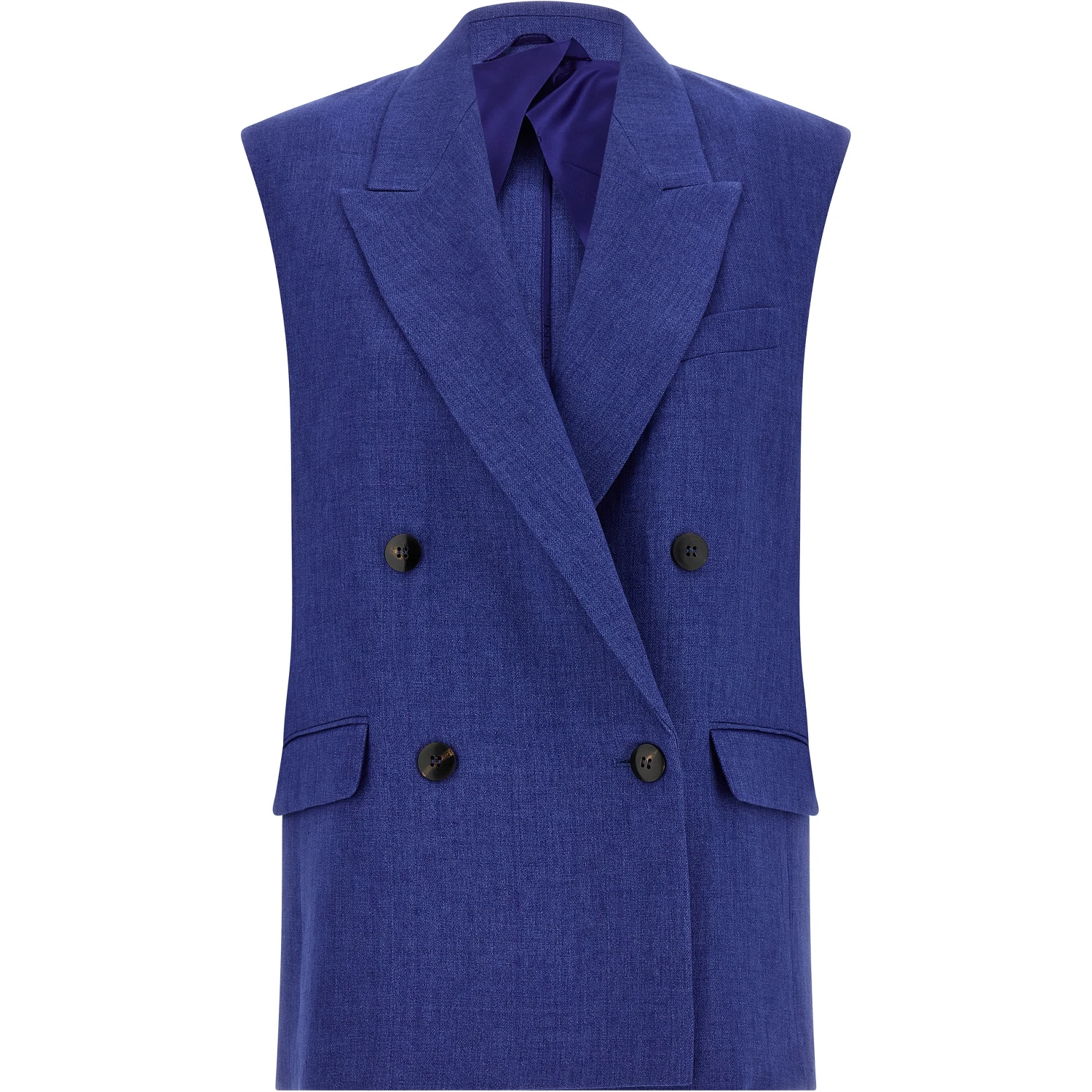 Blue Linen Sleeveless Jacket