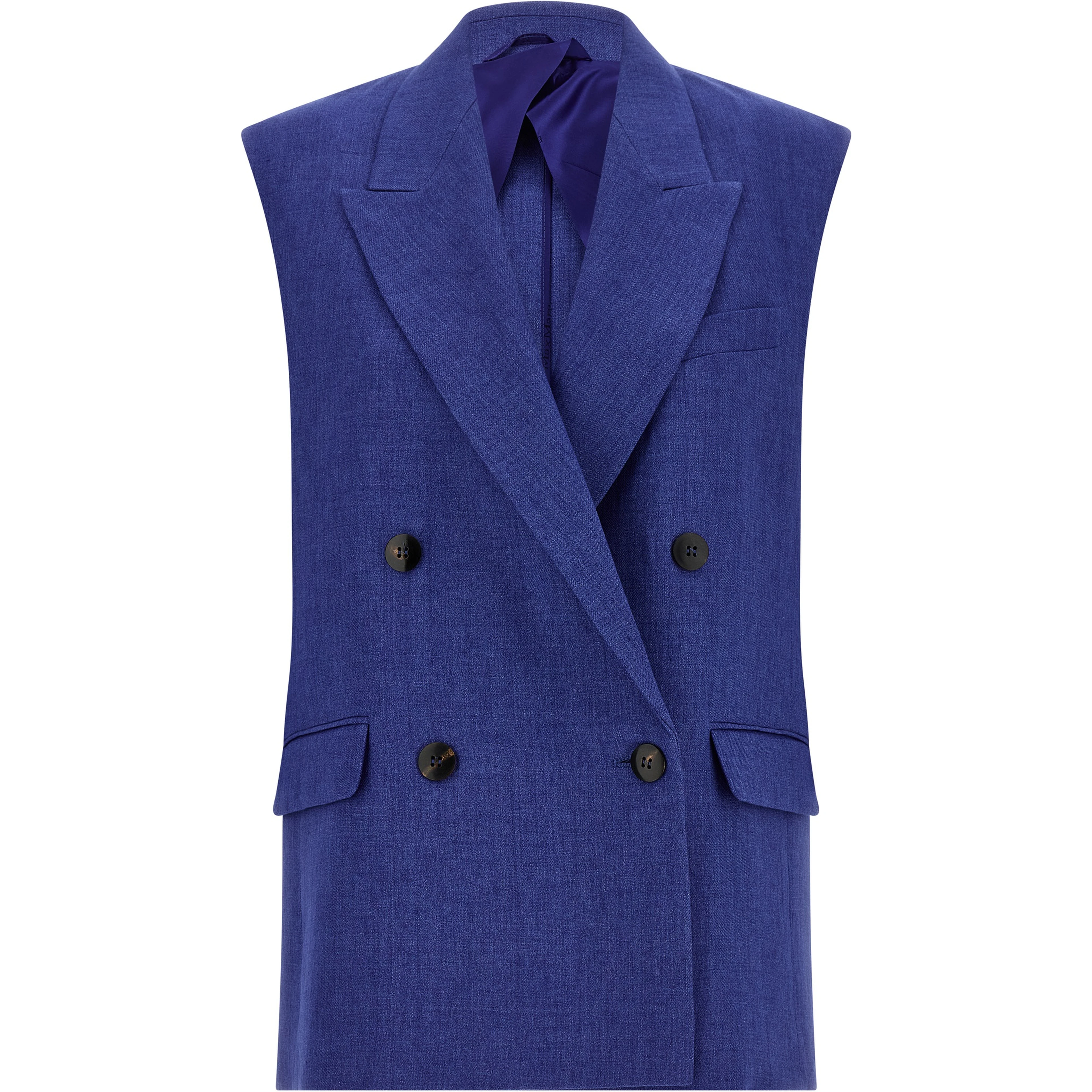 Blue Linen Sleeveless Jacket