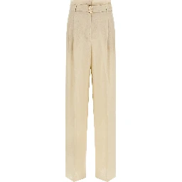 Beige Linen Casual Pants
