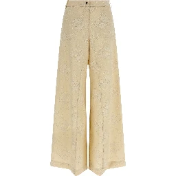 Beige Linen Flared Pants