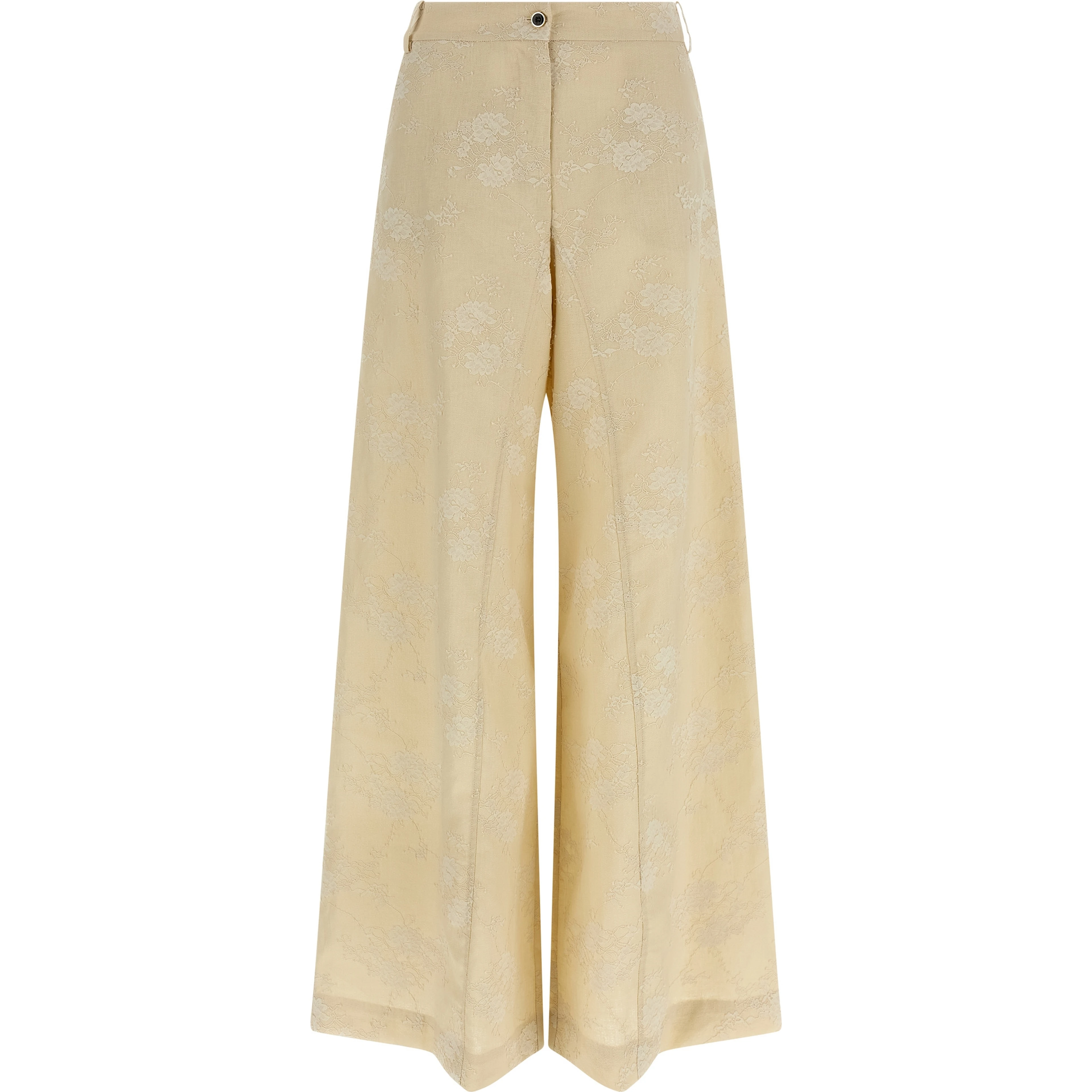 Beige Linen Flared Pants