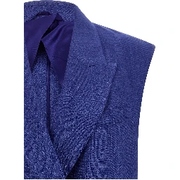 Blue Linen Sleeveless Jacket