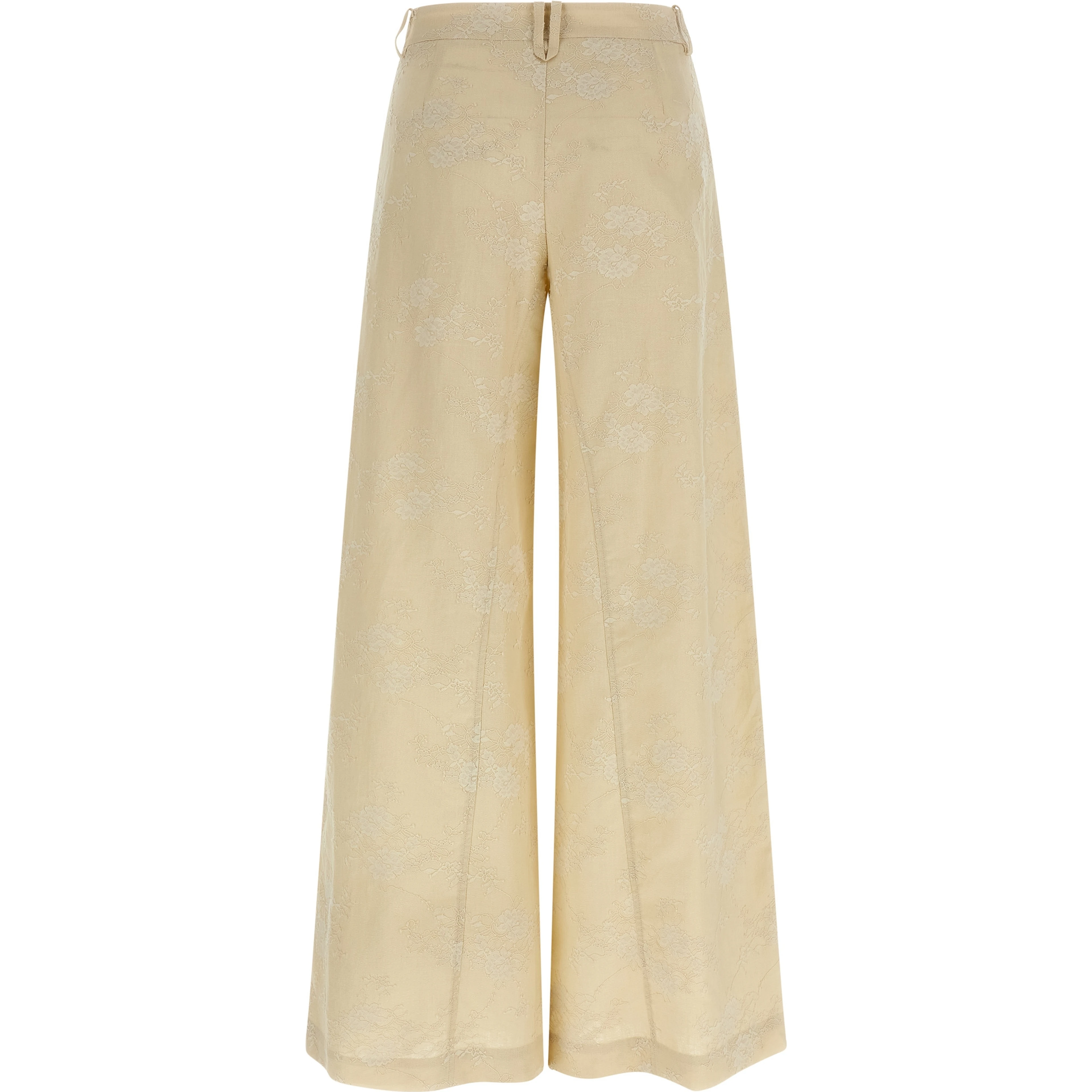 Beige Linen Flared Pants