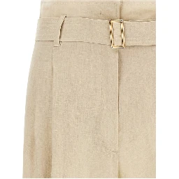 Beige Linen Casual Pants