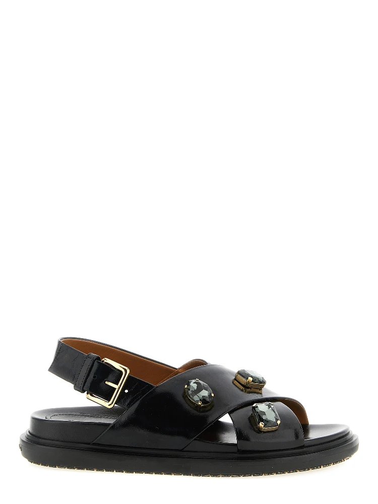 Black Lamb Leather Flat Sandals