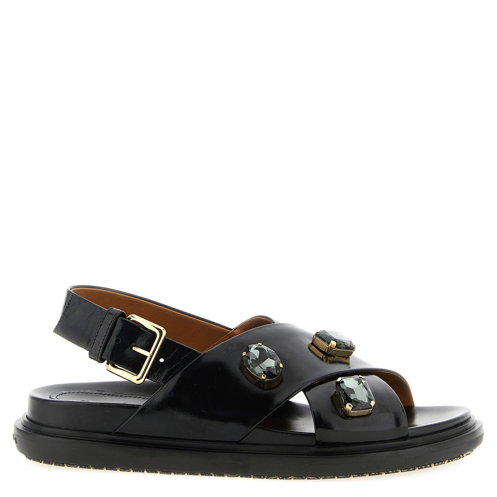 Black Lamb Leather Flat Sandals