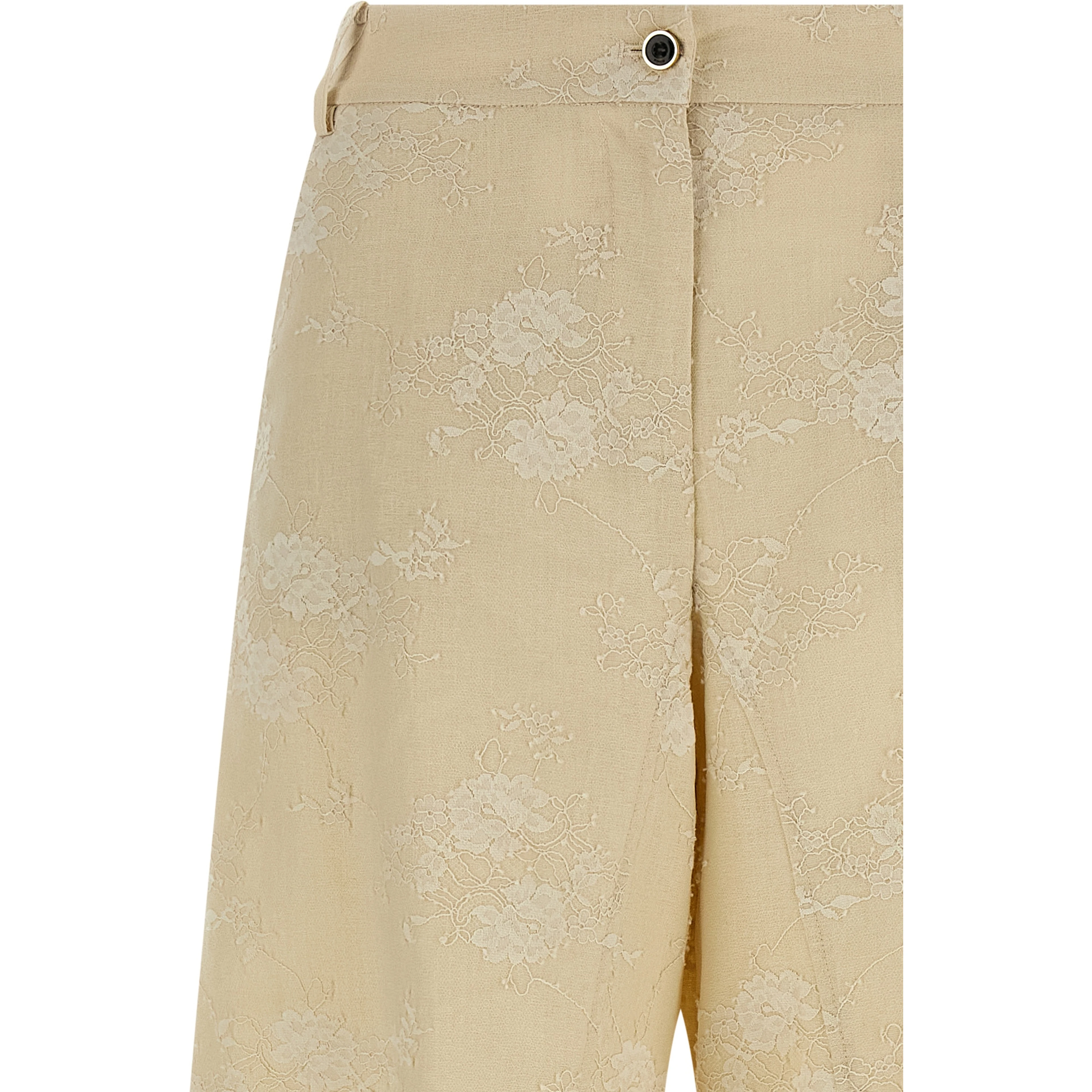 Beige Linen Flared Pants